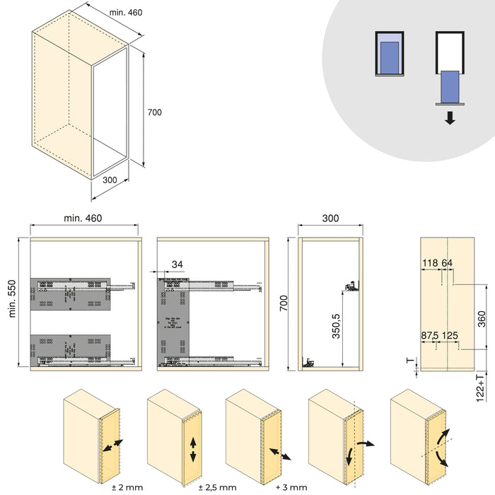 Emuca NEU | Harmony-Ausziehregal mit Körben und Brotkasten mit Soft-Close, Modul Breite 300mm Höhe 700mm, Stahl und Holz, Anthrazitgrau