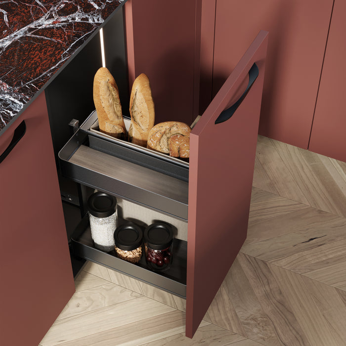 Emuca NEU | Harmony-Ausziehregal mit Körben und Brotkasten mit Soft-Close, Modul Breite 300mm Höhe 700mm, Stahl und Holz, Anthrazitgrau