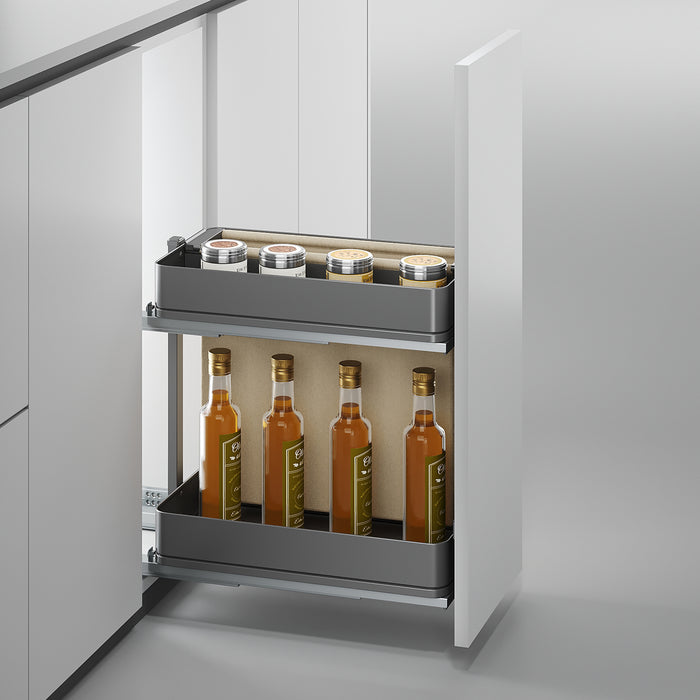 Emuca NEU | Harmony-Ausziehregal mit Körben und Brotkasten mit Soft-Close, Modul Breite 300mm Höhe 700mm, Stahl und Holz, Anthrazitgrau