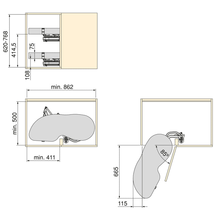 Emuca NEU | Ecksystem Lake Harmony für Küchenmodul, Links, höhenverstellbar, Stahl und Holz, Anthrazitgrau