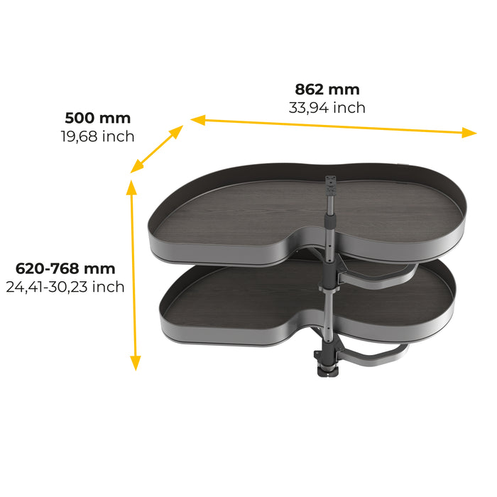 Emuca NEU | Ecksystem Lake Harmony für Küchenmodul, Links, höhenverstellbar, Stahl und Holz, Anthrazitgrau
