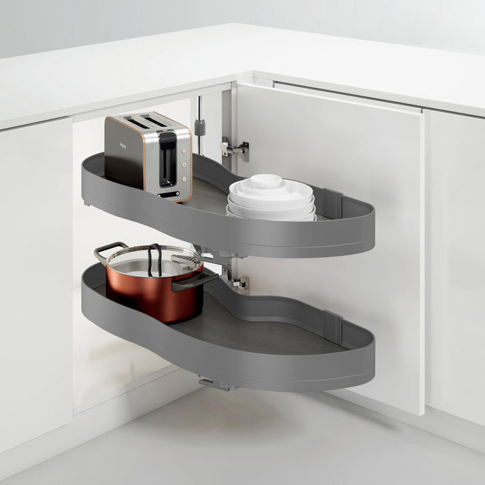 Emuca NEU | Ecksystem Lake Harmony für Küchenmodul, Links, höhenverstellbar, Stahl und Holz, Anthrazitgrau