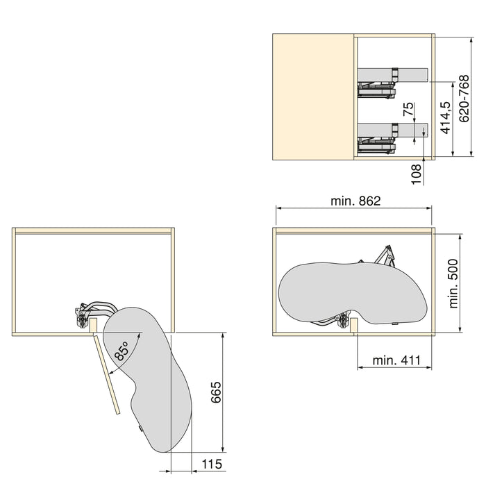 Emuca NEU | Ecksystem Lake Harmony für Küchenmodul, Rechts, höhenverstellbar, Stahl und Holz, Anthrazitgrau