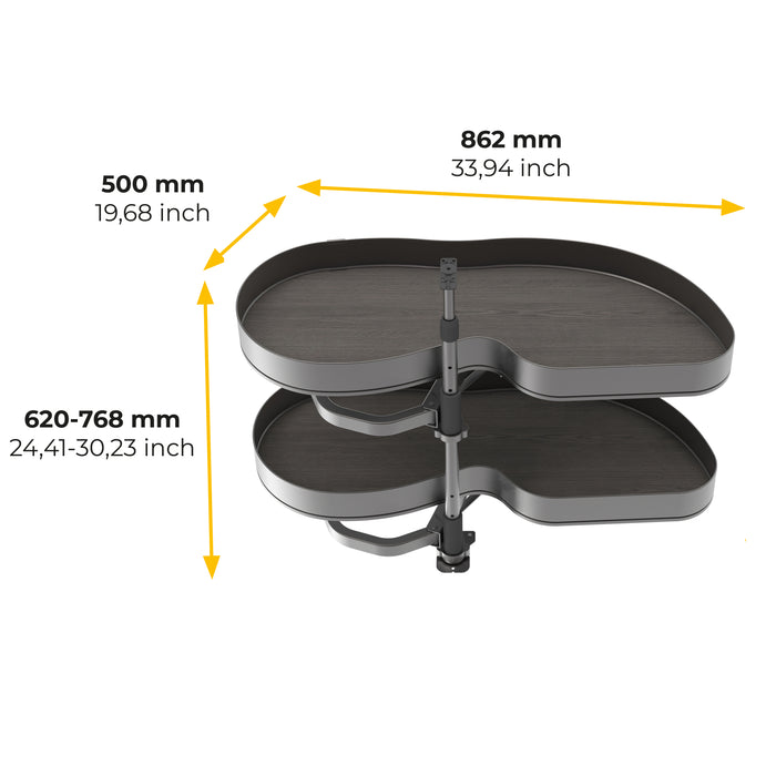 Emuca NEU | Ecksystem Lake Harmony für Küchenmodul, Rechts, höhenverstellbar, Stahl und Holz, Anthrazitgrau