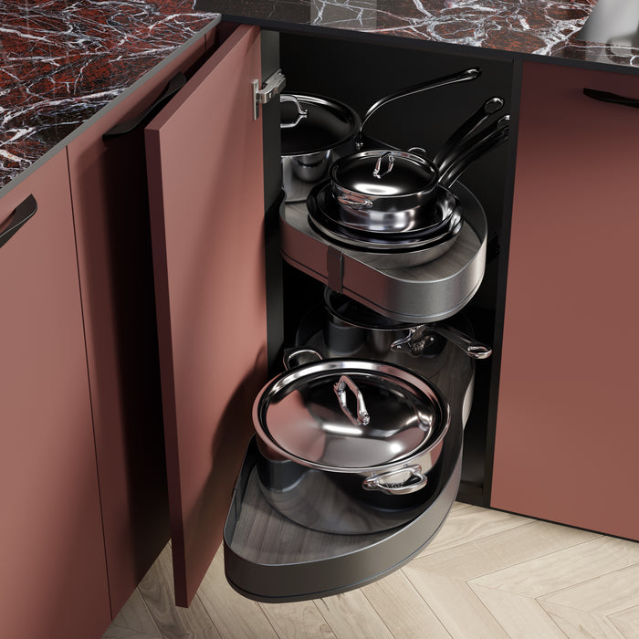 Emuca NEU | Ecksystem Lake Harmony für Küchenmodul, Rechts, höhenverstellbar, Stahl und Holz, Anthrazitgrau