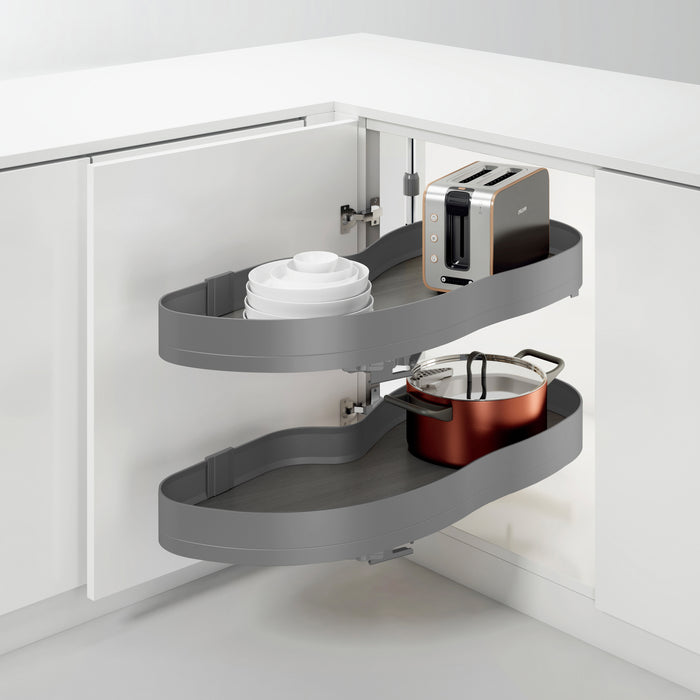 Emuca NEU | Ecksystem Lake Harmony für Küchenmodul, Rechts, höhenverstellbar, Stahl und Holz, Anthrazitgrau