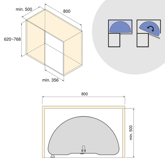 Emuca NEU | Satz Harmony 1/2 drehbare Ablagen für Küchenschränke, Modulbreite 800mm, höhenverstellbar, Stahl und Holz, Anthrazitgrau