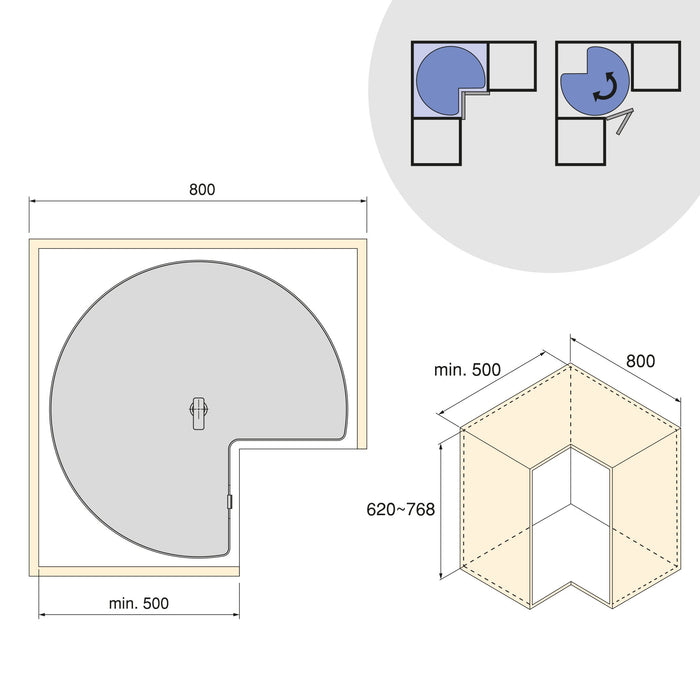 Satz Harmony drehbare Ablagen 3/4, Modulbreite 800mm, höhenverstellbar, Stahl und Holz, Anthrazitgrau
