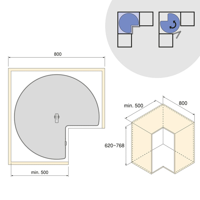 Emuca NEU | Satz Harmony drehbare Ablagen 3/4, Modulbreite 800mm, höhenverstellbar, Stahl und Holz, Anthrazitgrau