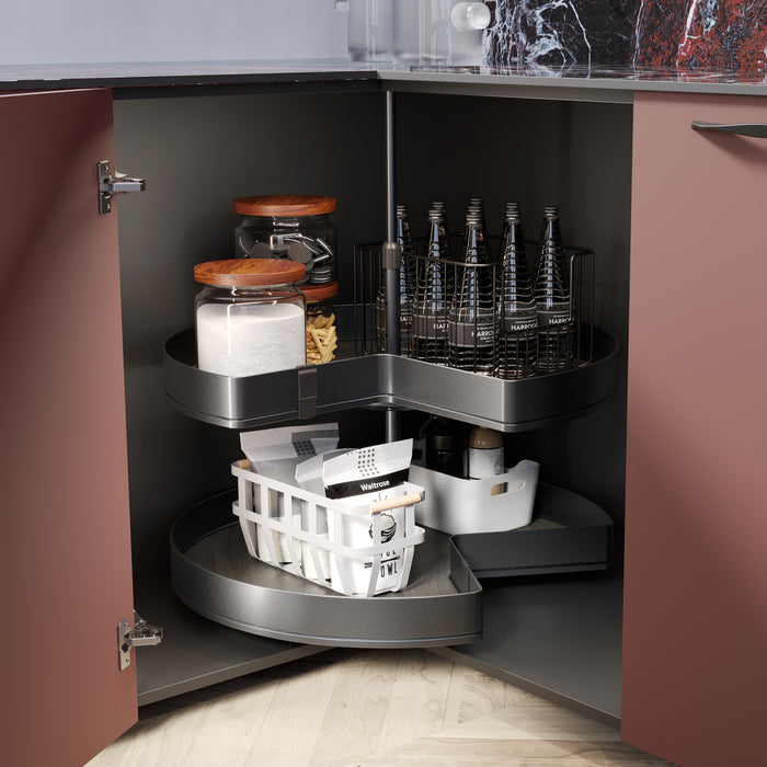 Emuca NEU | Satz Harmony drehbare Ablagen 3/4, Modulbreite 800mm, höhenverstellbar, Stahl und Holz, Anthrazitgrau