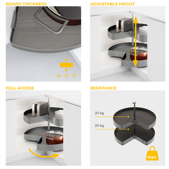 Emuca NEU | Satz Harmony drehbare Ablagen 3/4, Modulbreite 800mm, höhenverstellbar, Stahl und Holz, Anthrazitgrau