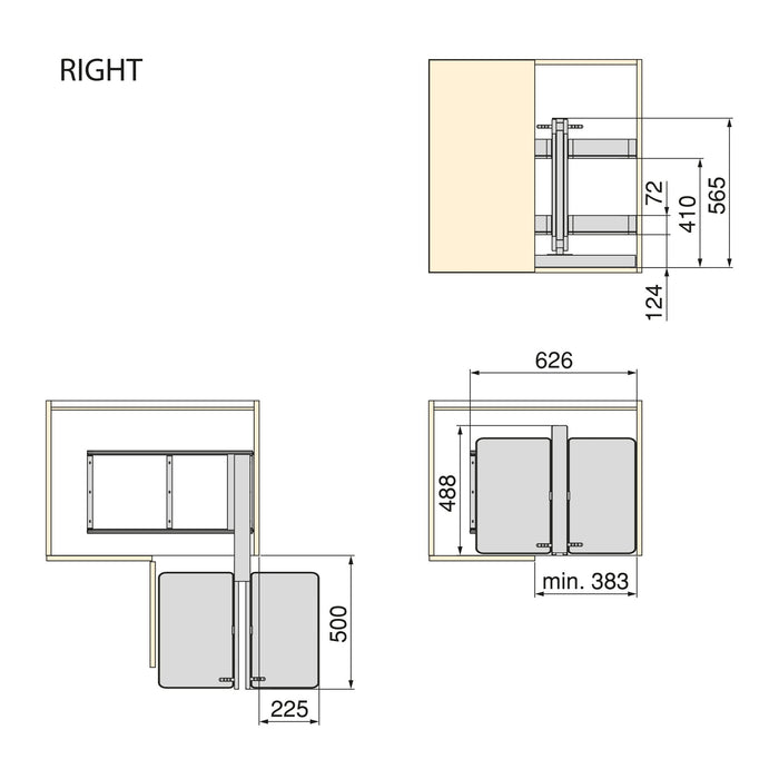 Harmony Auszugsklapp-Ecksystem für Küchenmöbel, Rechts/Links, Stahl und Holz, Anthrazitgrau