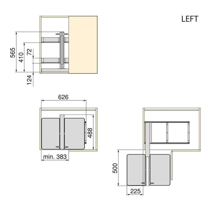 Harmony Auszugsklapp-Ecksystem für Küchenmöbel, Rechts/Links, Stahl und Holz, Anthrazitgrau