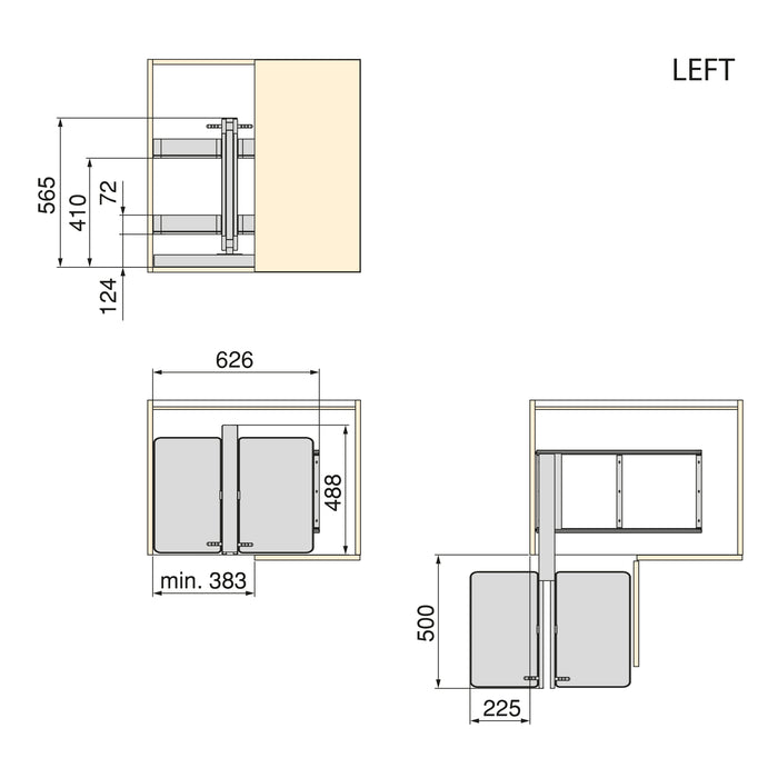 Emuca NEU | Harmony Auszugsklapp-Ecksystem für Küchenmöbel, Rechts/Links, Stahl und Holz, Anthrazitgrau
