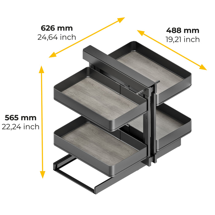 Emuca NEU | Harmony Auszugsklapp-Ecksystem für Küchenmöbel, Rechts/Links, Stahl und Holz, Anthrazitgrau