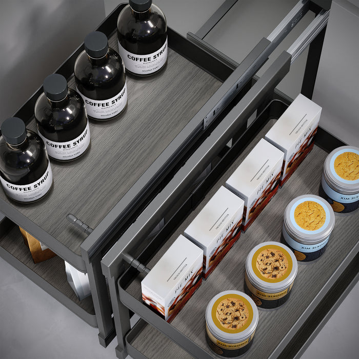 Emuca NEU | Harmony Auszugsklapp-Ecksystem für Küchenmöbel, Rechts/Links, Stahl und Holz, Anthrazitgrau