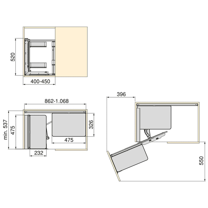Emuca NEU | Harmony Eckauszugssystem für Küchenmöbel, Links, Stahl und Holz, Anthrazitgrau