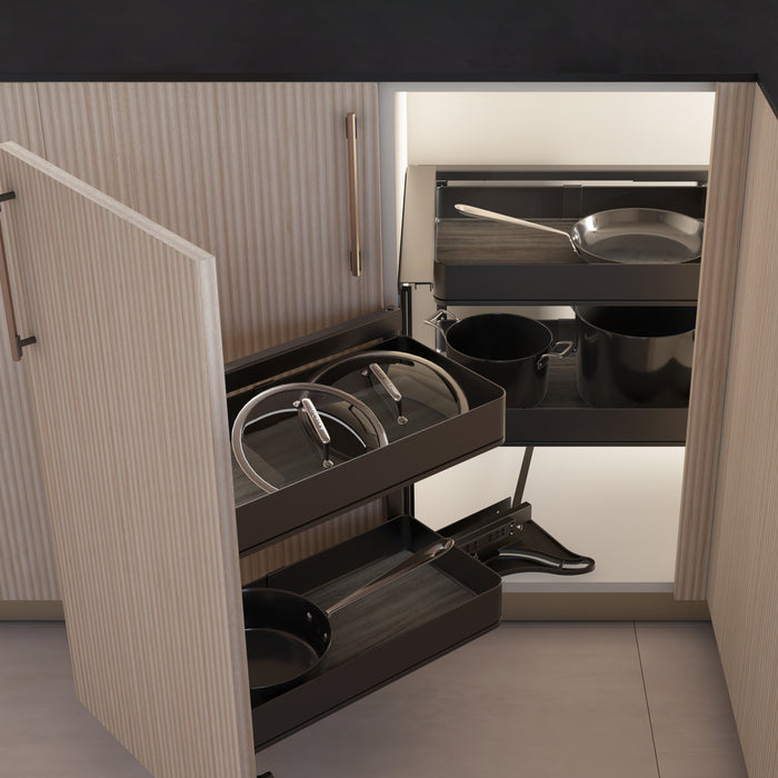 Emuca NEU | Harmony Eckauszugssystem für Küchenmöbel, Links, Stahl und Holz, Anthrazitgrau