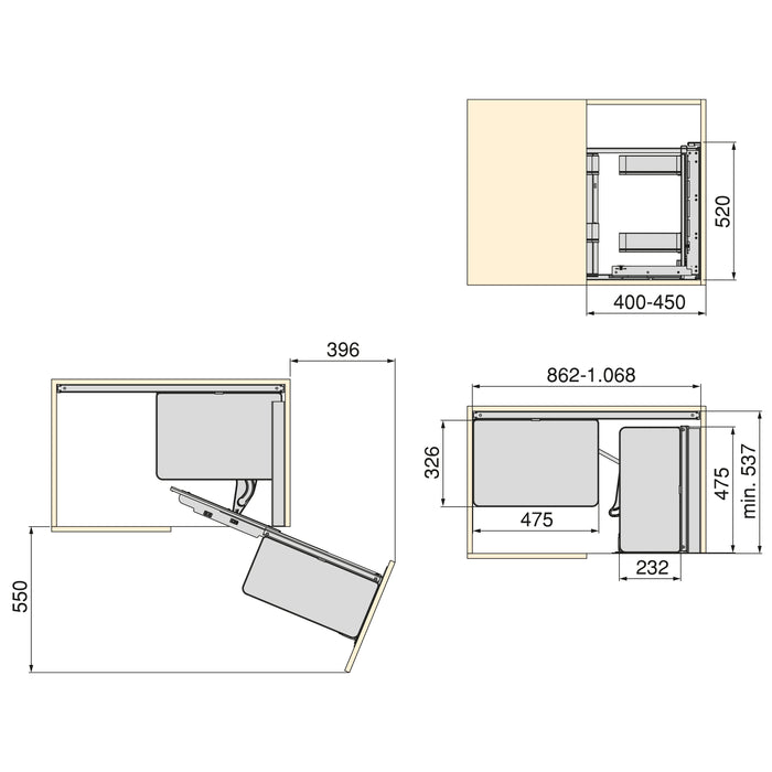 Emuca NEU | Harmony Eckauszugssystem für Küchenmöbel, Rechts, Stahl und Holz, Anthrazitgrau
