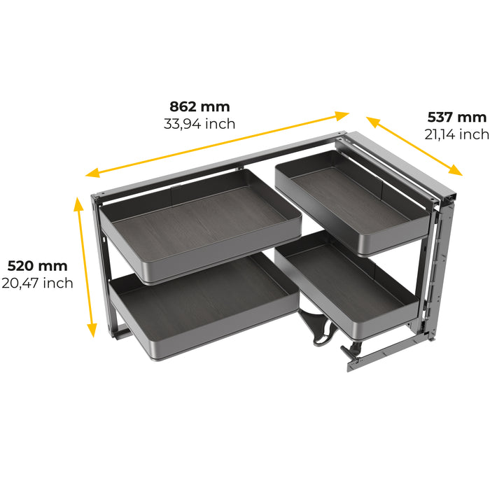 Emuca NEU | Harmony Eckauszugssystem für Küchenmöbel, Rechts, Stahl und Holz, Anthrazitgrau