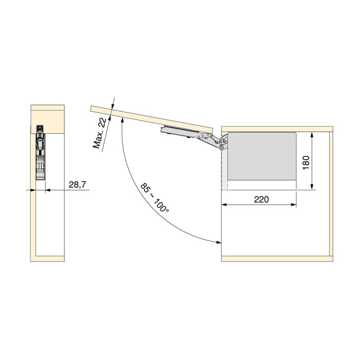 Klappensystem Altius Lift, Macht 1840-5200 (high=H), Stahl und Kunststoff, Anthrazitgrau