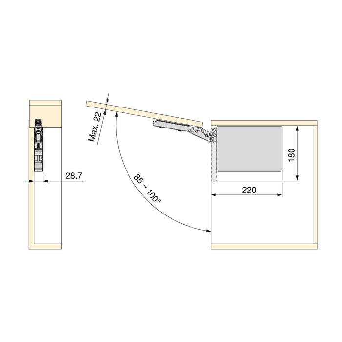 Emuca NEU | Klappensystem Altius Lift, Macht 560-1800 (low=L), Stahl und Kunststoff, Weiß