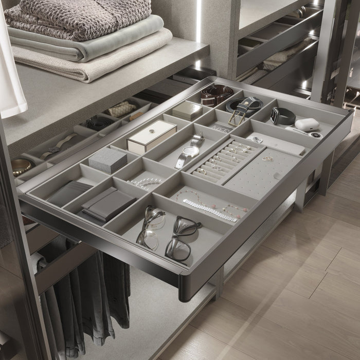 Organisationsschublade für Schränke und Kommoden Quartz, 440 (M60), Öko-Leder und Holz, Titanium