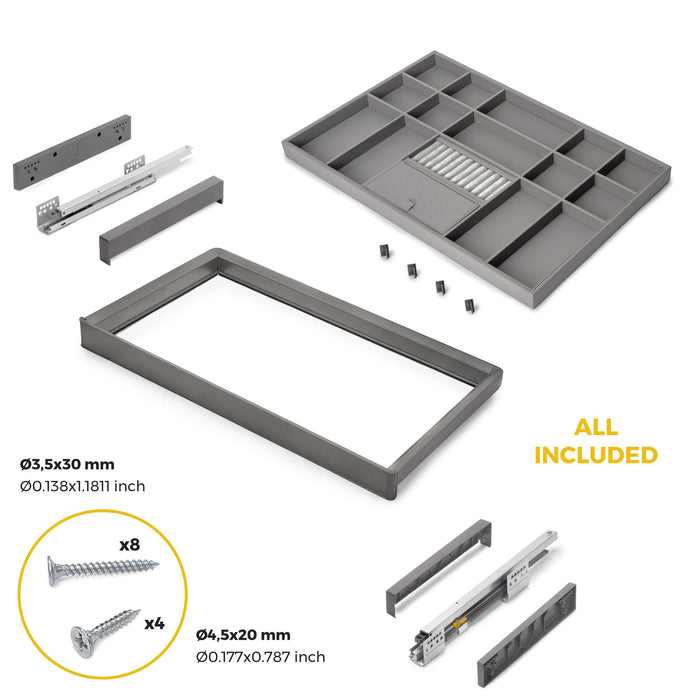 Satz Organisationsschublade und ahmen für Schrank Quartz, mit Softclose-Vollauszug, Modul 80cm, Titanium