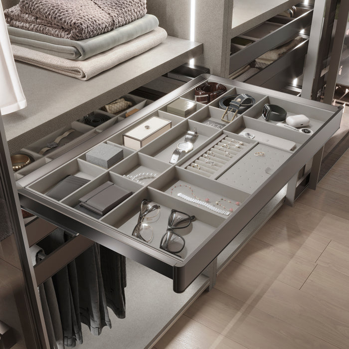 Emuca NEU | Organisationsschublade für Schränke und Kommoden Quartz, 740 (M90), Öko-Leder und Holz, Titanium