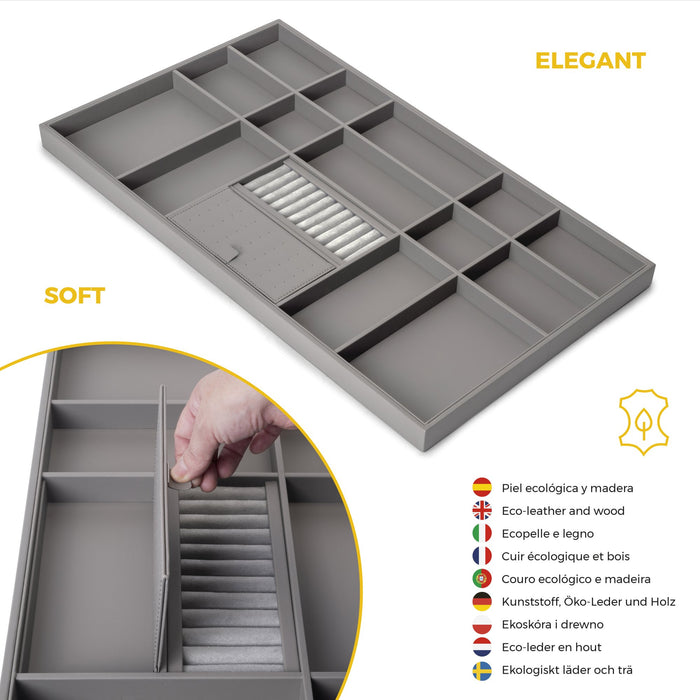 Satz Organisationsschublade und ahmen für Schrank Quartz, mit Softclose-Vollauszug, Modul 90cm, Titanium
