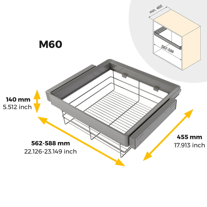 Emuca NEU | Satz Schublade und ahmen für Schrank Quartz, mit Softclose-Vollauszug, Modul 60cm, Titanium