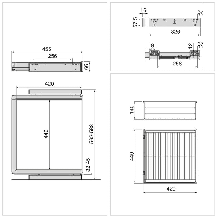 Satz Schublade und ahmen für Schrank Quartz, mit Softclose-Vollauszug, Modul 60cm, Titanium