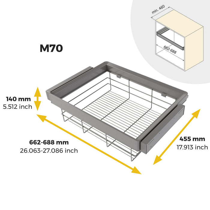 Satz Schublade und ahmen für Schrank Quartz, mit Softclose-Vollauszug, Modul 70cm, Titanium