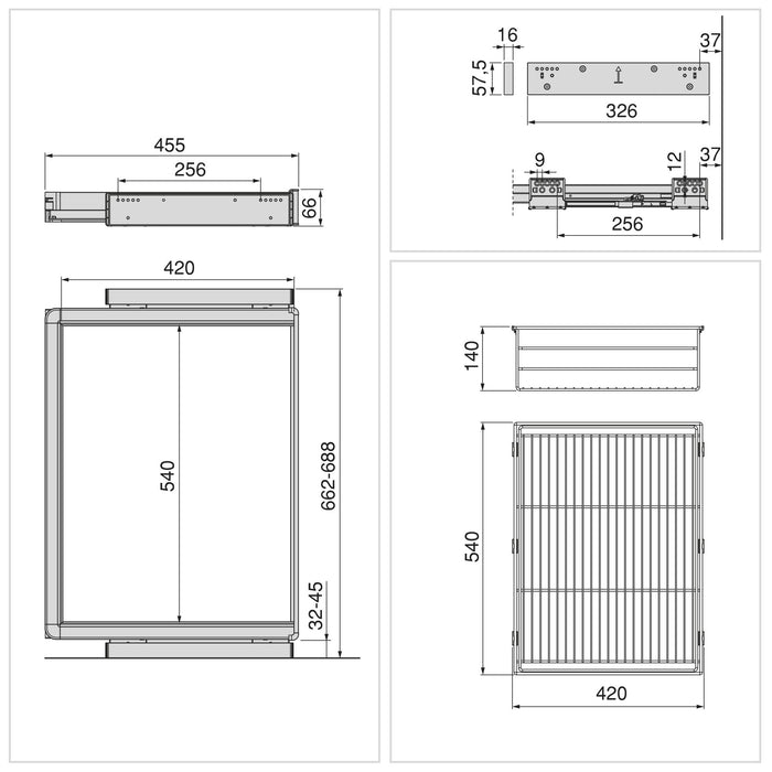 Satz Schublade und ahmen für Schrank Quartz, mit Softclose-Vollauszug, Modul 70cm, Titanium