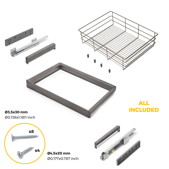 Emuca NEU | Satz Schublade und ahmen für Schrank Quartz, mit Softclose-Vollauszug, Modul 70cm, Titanium