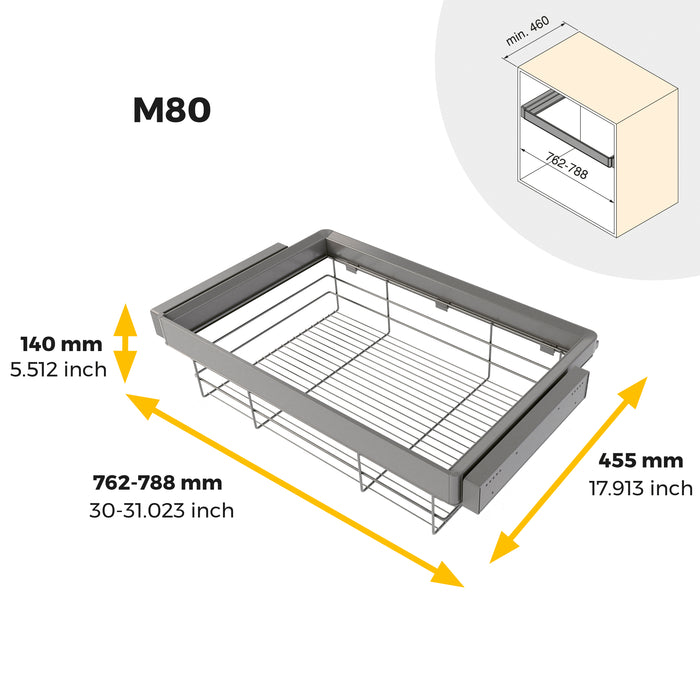 Emuca NEU | Satz Schublade und ahmen für Schrank Quartz, mit Softclose-Vollauszug, Modul 80cm, Titanium
