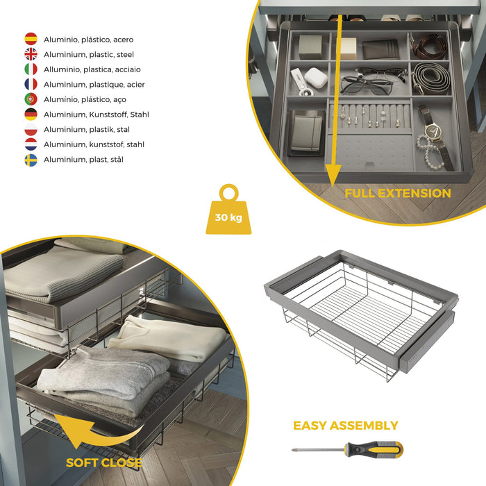 Satz Schublade und ahmen für Schrank Quartz, mit Softclose-Vollauszug, Modul 80cm, Titanium