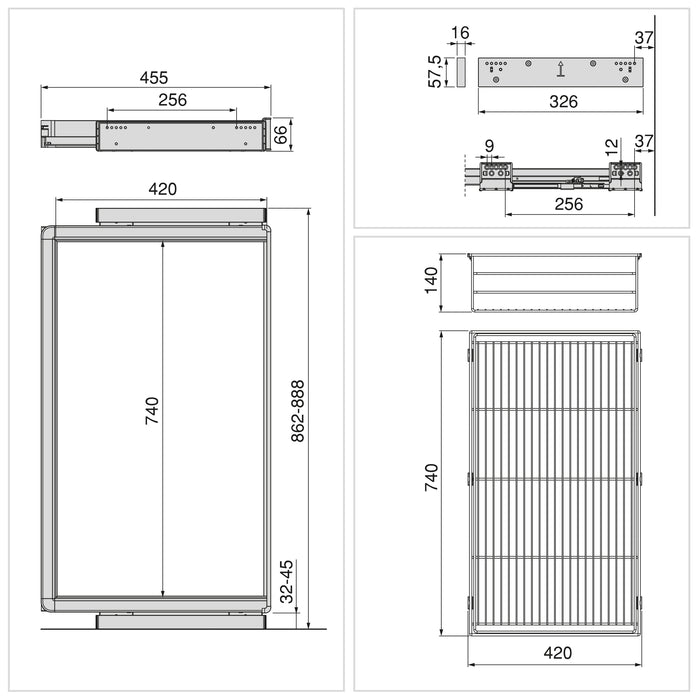 Emuca NEU | Satz Schublade und ahmen für Schrank Quartz, mit Softclose-Vollauszug, Modul 90cm, Titanium