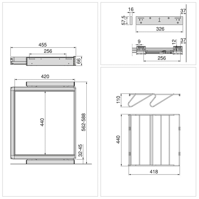 Satz aus Schuhschublade und ahmen für Schrank Quartz, mit Soft-Close- und Vollauszugsschienen, Modul 60 cm, Titan-Oberfläche