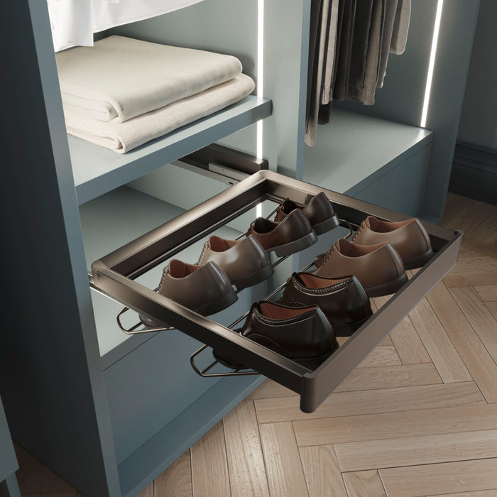 Emuca NEU | Satz aus Schuhschublade und ahmen für Schrank Quartz, mit Soft-Close- und Vollauszugsschienen, Modul 60 cm, Titan-Oberfläche