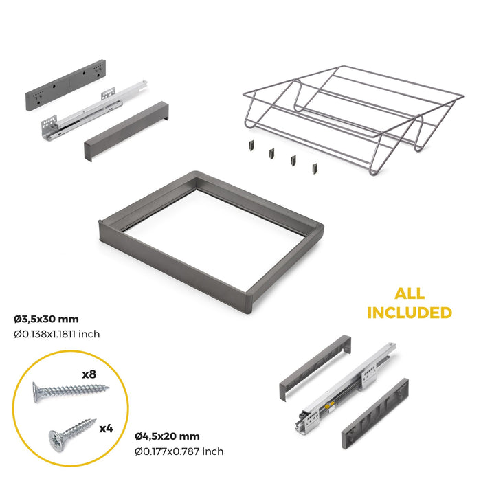 Satz aus Schuhschublade und ahmen für Schrank Quartz, mit Soft-Close- und Vollauszugsschienen, Modul 60 cm, Titan-Oberfläche