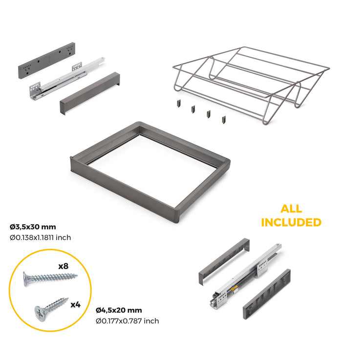 Emuca NEU | Satz aus Schuhschublade und ahmen für Schrank Quartz, mit Soft-Close- und Vollauszugsschienen, Modul 60 cm, Titan-Oberfläche