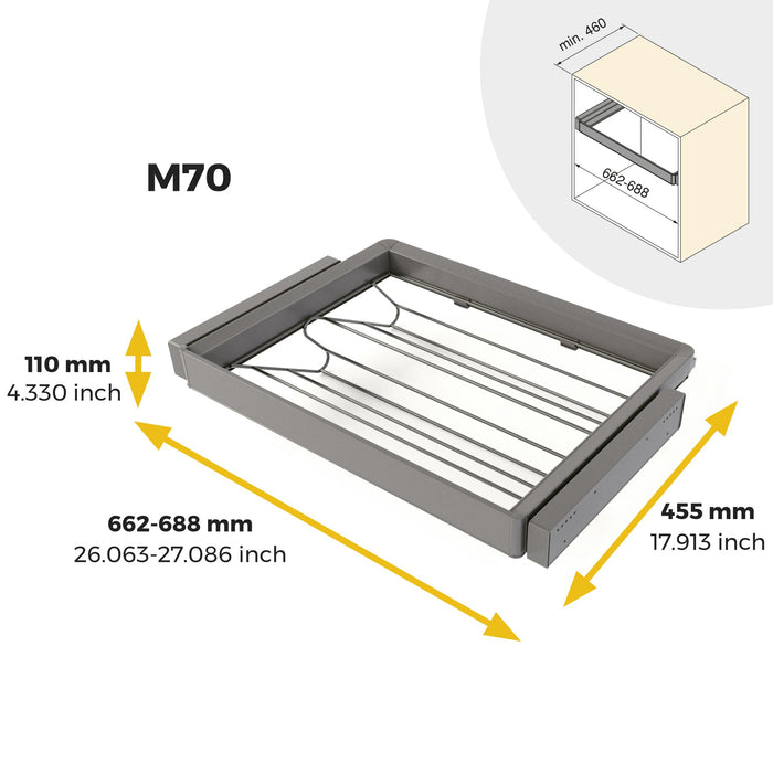 Satz aus Schuhschublade und ahmen für Schrank Quartz, mit Soft-Close- und Vollauszugsschienen, Modul 70 cm, Titan-Oberfläche