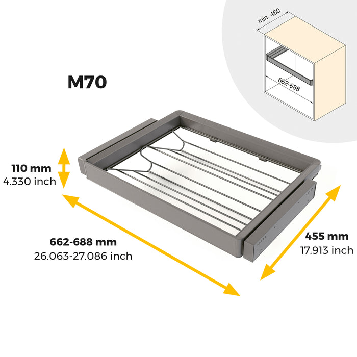 Emuca NEU | Satz aus Schuhschublade und ahmen für Schrank Quartz, mit Soft-Close- und Vollauszugsschienen, Modul 70 cm, Titan-Oberfläche