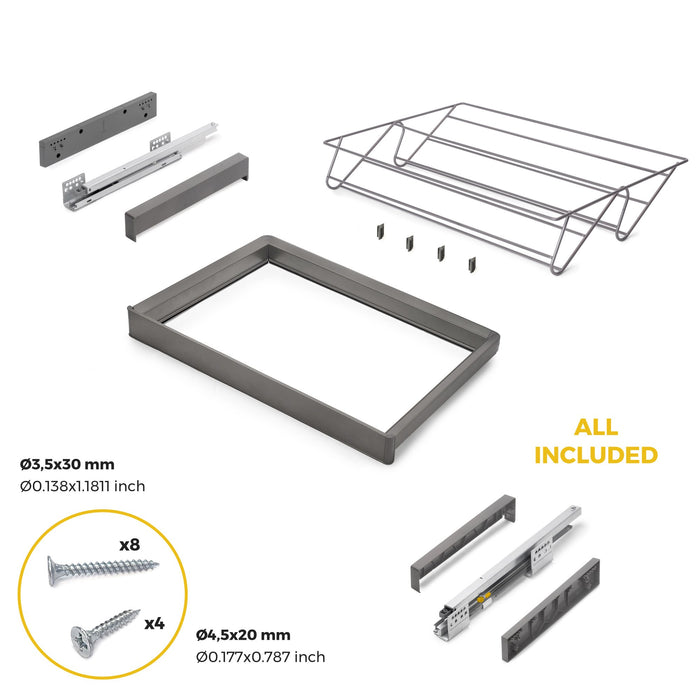 Satz aus Schuhschublade und ahmen für Schrank Quartz, mit Soft-Close- und Vollauszugsschienen, Modul 70 cm, Titan-Oberfläche