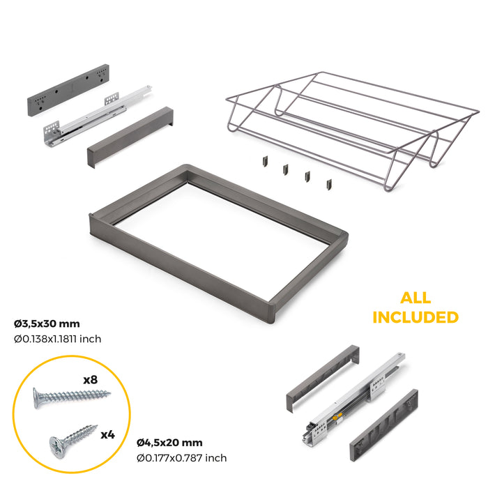 Emuca NEU | Satz aus Schuhschublade und ahmen für Schrank Quartz, mit Soft-Close- und Vollauszugsschienen, Modul 70 cm, Titan-Oberfläche