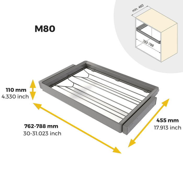 Satz aus Schuhschublade und ahmen für Schrank Quartz, mit Soft-Close- und Vollauszugsschienen, Modul 80 cm, Titan-Oberfläche