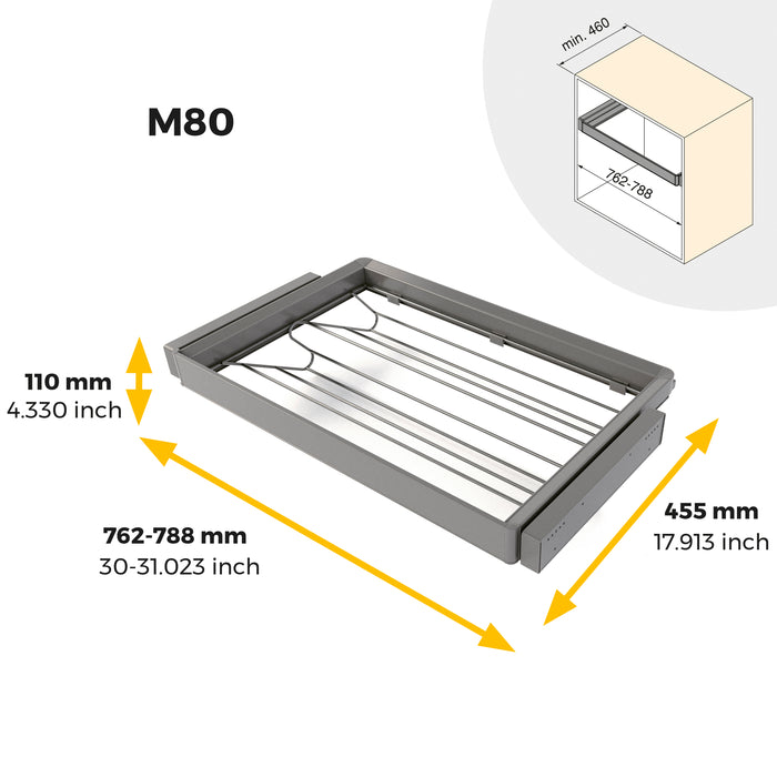 Emuca NEU | Satz aus Schuhschublade und ahmen für Schrank Quartz, mit Soft-Close- und Vollauszugsschienen, Modul 80 cm, Titan-Oberfläche