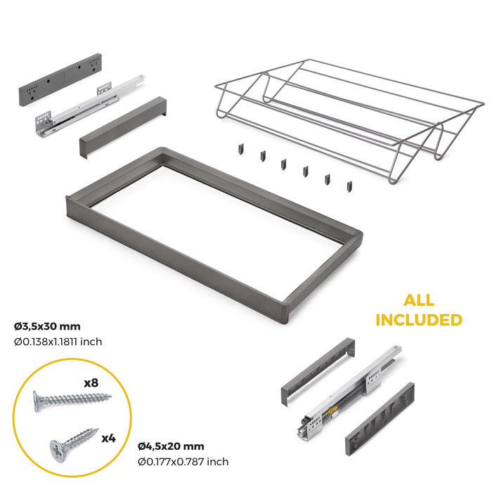 Satz aus Schuhschublade und ahmen für Schrank Quartz, mit Soft-Close- und Vollauszugsschienen, Modul 80 cm, Titan-Oberfläche