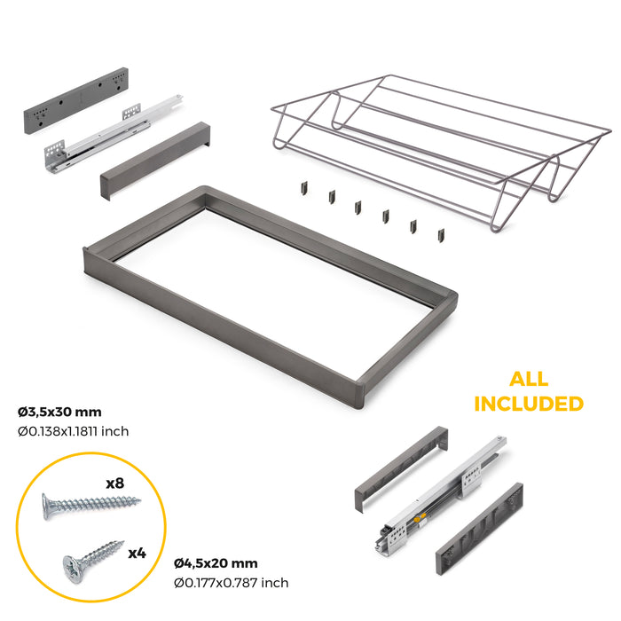 Emuca NEU | Satz aus Schuhschublade und ahmen für Schrank Quartz, mit Soft-Close- und Vollauszugsschienen, Modul 80 cm, Titan-Oberfläche